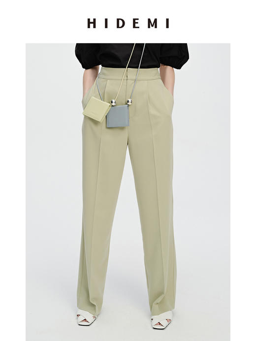 HIDEMI 开心果绿显瘦高腰薄款直筒西裤神裤 商品图2