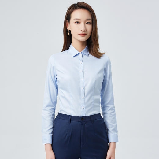 【100棉免烫抗皱】罗蒙春夏长袖衬衫女士正装商务通勤细格纹衬衣女 商品图2