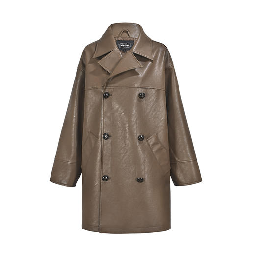   NUTH棕色宽松复古环保皮大衣宽松中长款 商品图4