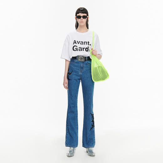 NUTH21SS 夏季宽松微喇叭刺绣牛仔裤 商品图2