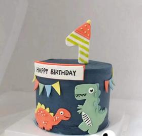 小恐龙蛋糕 翻糖牌牌（提前24小时预订 深色奶油容易沾嘴巴且略微发苦/食用时请刮去深色部分/介意慎拍）