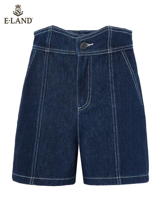ELAND衣恋复古别致宽松显瘦不规则裤腰牛仔短裤女EETJC24H4M 商品图4