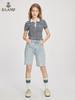 ELAND衣恋2022年春季新款潮酷个性美式设计感剪边破洞牛仔短裤女EETJC23Q2N 商品缩略图0