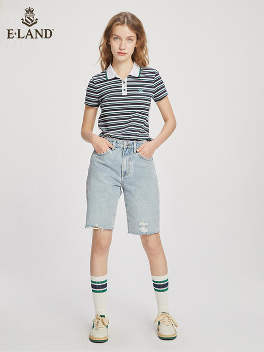 ELAND衣恋2022年春季新款潮酷个性美式设计感剪边破洞牛仔短裤女EETJC23Q2N 商品图0