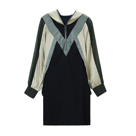 谜底长袖连衣裙2022新款撞色拼接松身H型天丝裙225ML6071 商品图4