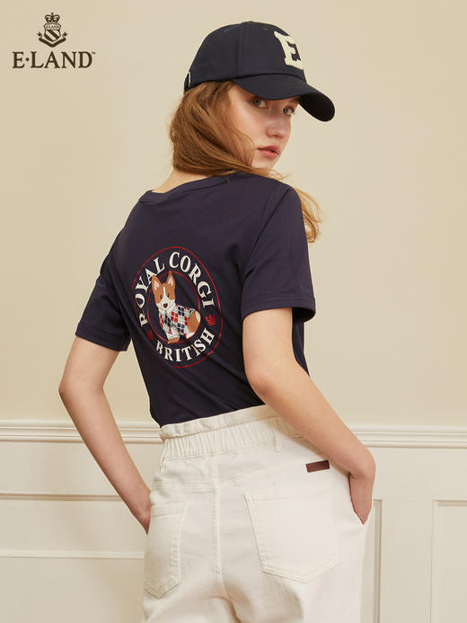 ELAND衣恋2022年春季新款时尚洋气设计感宽松显瘦纯色柯基T恤女EERAC23H1M 商品图2