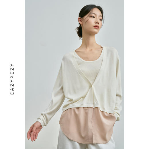 真丝羊绒精纺V领拼接真丝 商品图0