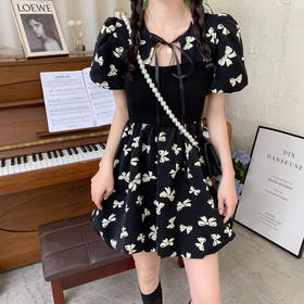 黛唯梵法式初恋甜美连衣裙女夏小清新蝴蝶结辣妹裙系带高腰显瘦蓬蓬裙子国庆清明出游