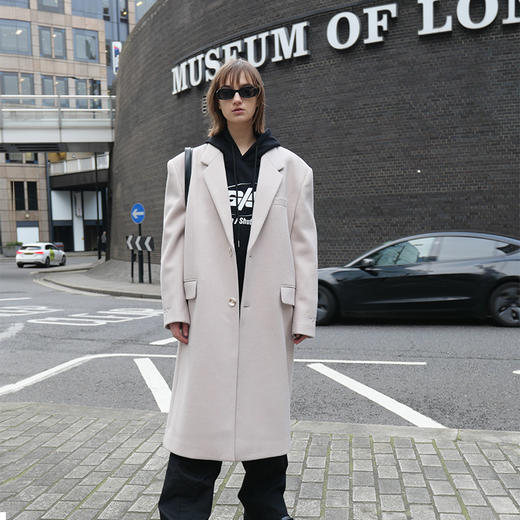   NUTH 浅米灰宽松oversize百搭复古羊毛呢大衣外套 商品图0