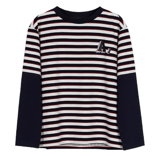 mettekids儿童T恤2022春季新款大童条纹假两件上衣童装男童打底衫 商品图4