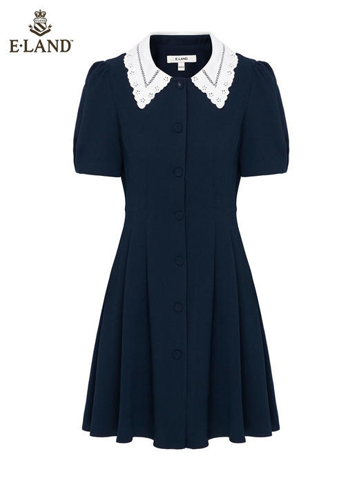 ELAND衣恋优雅大方蕾丝领口收腰显瘦连衣裙女EEOWC24H5B 商品图4