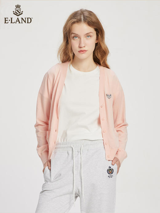 ELAND衣恋新款简约纯色复古甜美短款柯基针织开衫女EECKC23E1M 商品图0