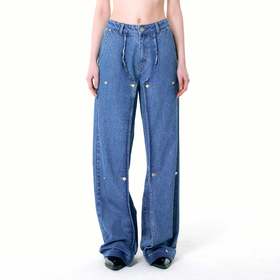   NUTH 多铆钉牛仔裤原创设计感高腰显瘦阔腿裤宽松百搭直筒长裤