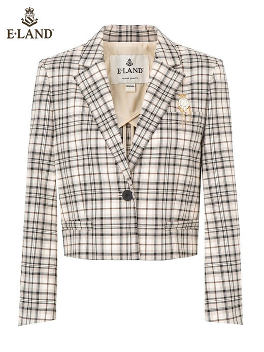 ELAND衣恋经典格纹气质通勤设计感短款西装外套女EEJKC23N1B 商品图4