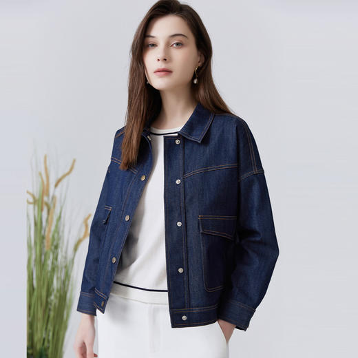 METTE22年春夏新品女士牛仔夹克长袖宽松直筒小个子短款上衣外套 商品图1