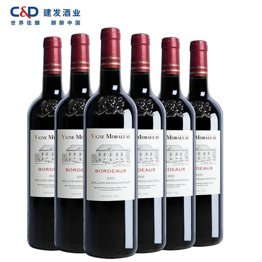 建发酒业 法国原瓶进口红酒 莫堡波尔多AOC 13.5度干红葡萄酒750ml 750ml6瓶装（裸瓶整箱装） 商品图0