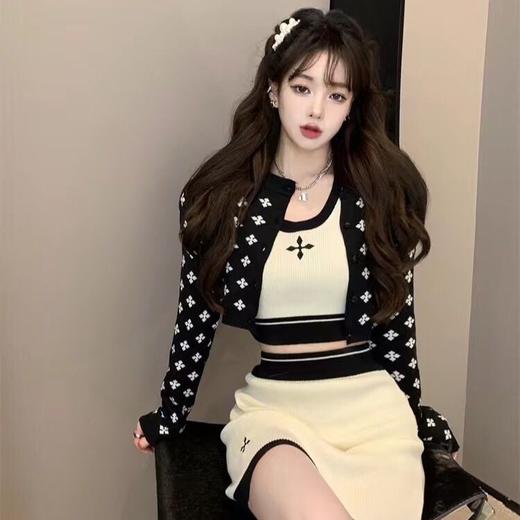 纯欲风甜辣套装2022新款小众外套开衫性感吊带气质包臀裙子三件套国庆清明出游 商品图3