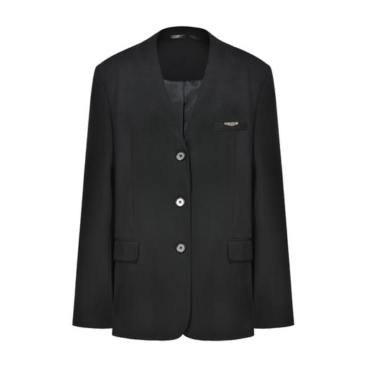   NUTH无领宽松修身黑色西装V领西服外套女 商品图4