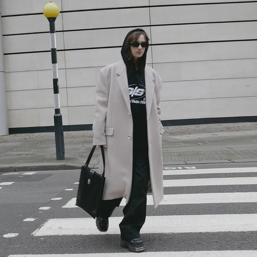   NUTH 浅米灰宽松oversize百搭复古羊毛呢大衣外套 商品图1