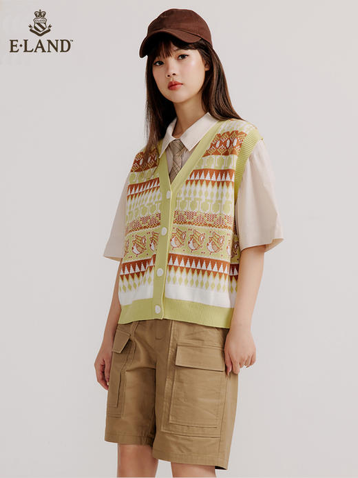 ELAND衣恋复古时尚气质V领洋气无袖针织马甲女EEVKC23Q1N 商品图0