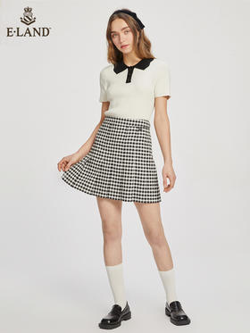 ELAND衣恋复古格纹高腰设计感小众时尚半身裙女EEWHC23N3M