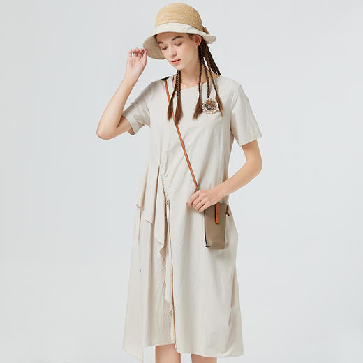 Famecoco范可儿纯棉不对称连衣裙女夏荷叶边长裙气质超仙F223FA006 商品图2