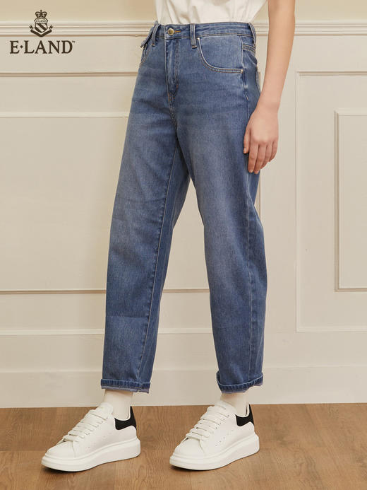 ELAND衣恋2022年春季新款时尚复古设计感高腰宽松显瘦牛仔裤女EETJC23H2C 商品图1