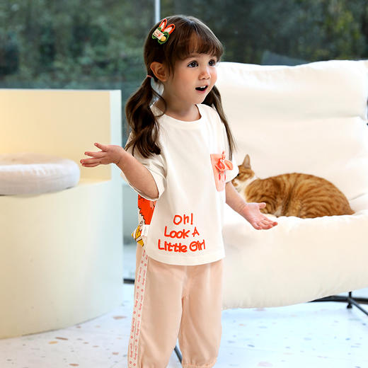 棉果果夏季女童纯棉落肩短袖T恤M222140222252 商品图0