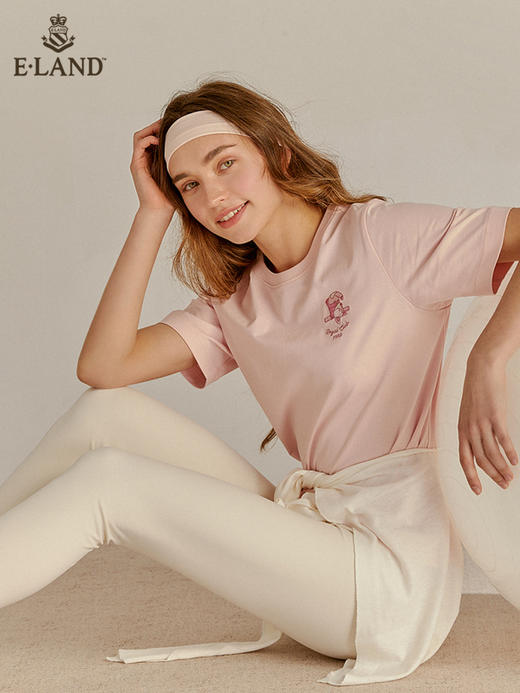 ELAND依恋2022夏季新款甜美学院风圆领直筒T恤短袖女EERAC24E1M 商品图1