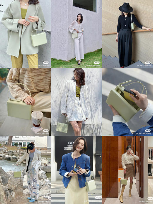 HIDEMI 经典牛皮可拆卸双肩带box豆腐包中号  黑色/冰蓝色/砖红色/开心果绿 商品图1