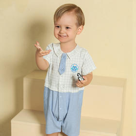 棉果果夏季男童纯棉小绅士短袖对开连体衣M212722222345