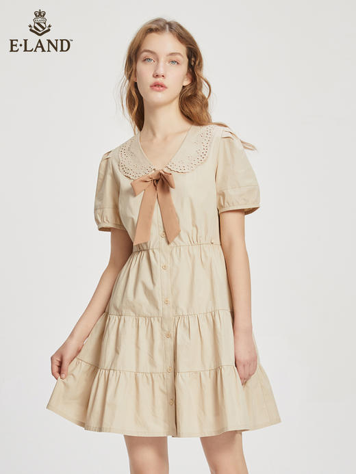 ELAND衣恋复古温柔花边娃娃领少女感连衣裙女EEOWC24H3C 商品图2