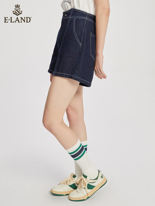 ELAND衣恋复古别致宽松显瘦不规则裤腰牛仔短裤女EETJC24H4M 商品图1