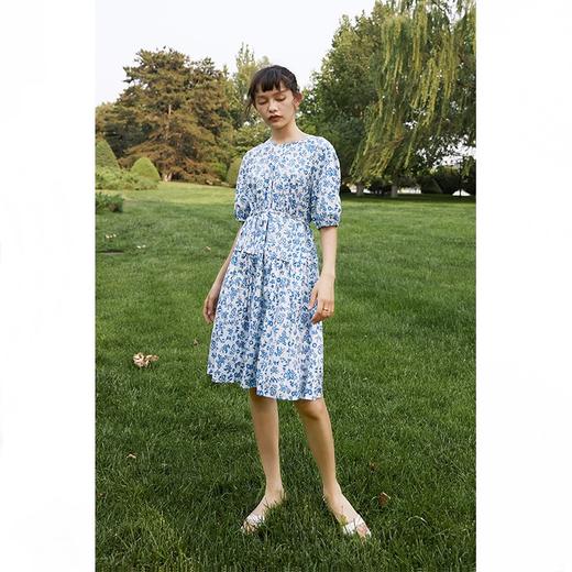HeyDress碎花连衣裙女夏季新款清新素雅复古收腰设计感灯笼袖裙子 商品图0