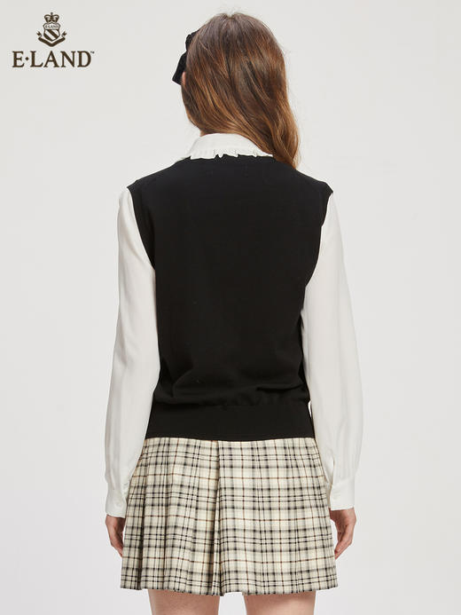 ELAND衣恋温柔甜美气质V领清新复古针织马甲女EEVKC23H1B 商品图2