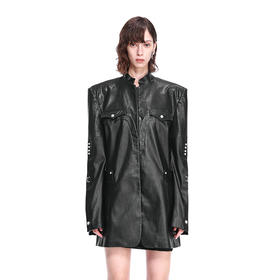 NUTH拼皮立领多结构撞钉装饰皮西服外套