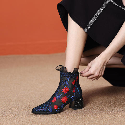 粗跟网纱凉靴，透气镂空高跟网靴 JJ-2003 商品图0