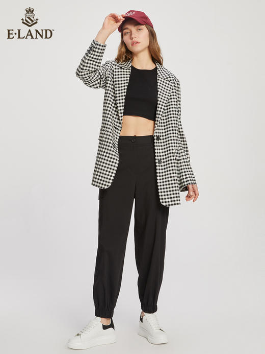 ELAND衣恋复古格纹时尚休闲学院风气质西装外套女EEJKC23N3B 商品图1