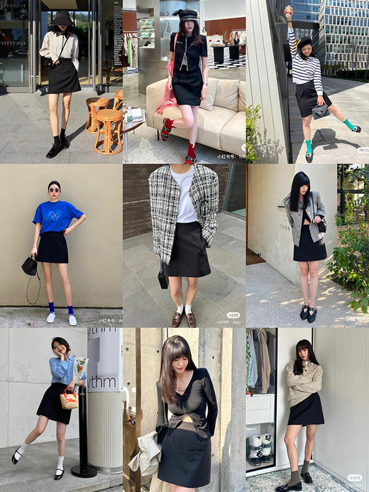 HIDEMI 到店必入A字型设计感简约户外显瘦修身气质半身短裙 黑色/卡其色/薰衣草紫/奶油白/马尔斯绿/摩卡棕 商品图1