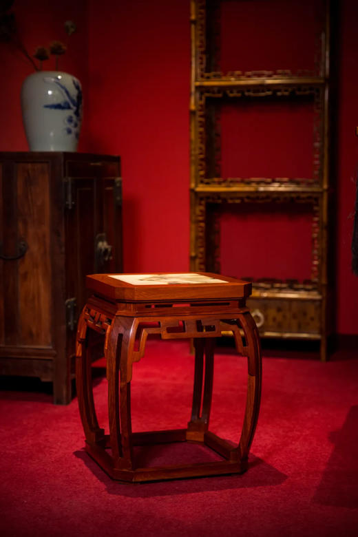 红桥红  家具严选  缅甸花梨（大果紫檀）  【云石面 仿故宫文竹方凳】 商品图2