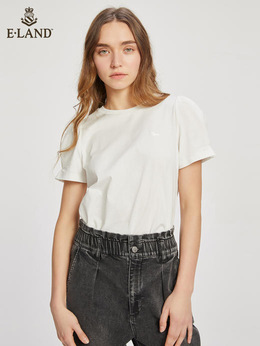 ELAND衣恋2022年春季新款简约纯色个性袖口小众设计感柯基T恤女EERAC24H2M 商品图2