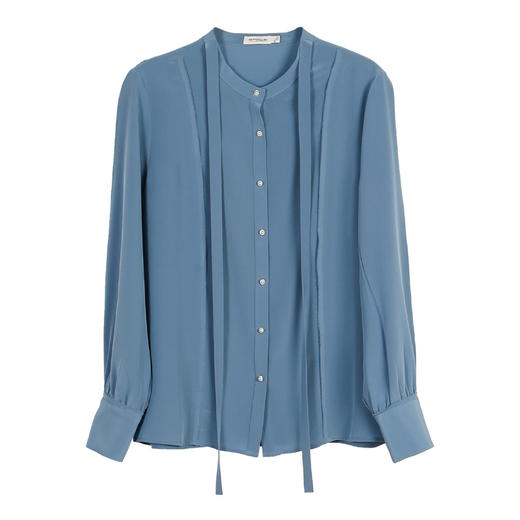 METTE22年春夏新品女士100%桑蚕丝衬衫长袖翻领系带休闲打底衬衣 商品图5