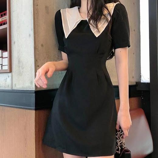 黛唯梵2022新款高腰显瘦小黑裙女翻领名媛气质炸街桔梗连衣裙国庆清明出游 商品图2