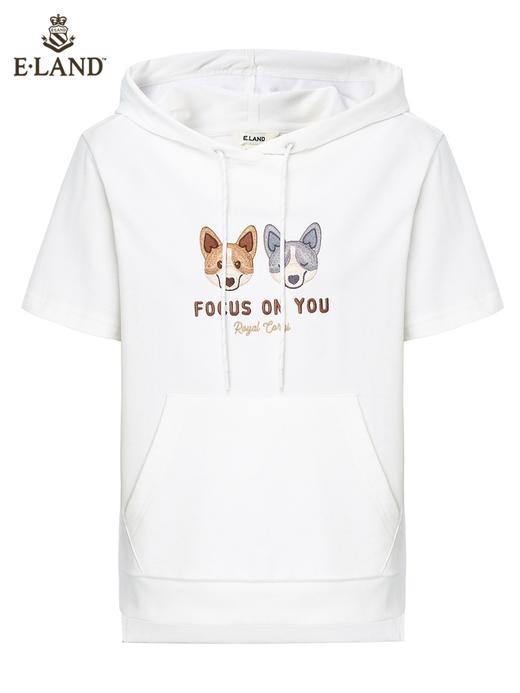 ELAND2022年春季新款甜美柯基刺绣连帽短袖上衣卫衣女EEMTC24E1M 商品图4