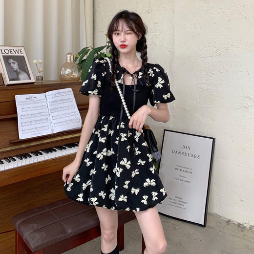黛唯梵法式初恋甜美连衣裙女夏小清新蝴蝶结辣妹裙系带高腰显瘦蓬蓬裙子国庆清明出游 商品图2