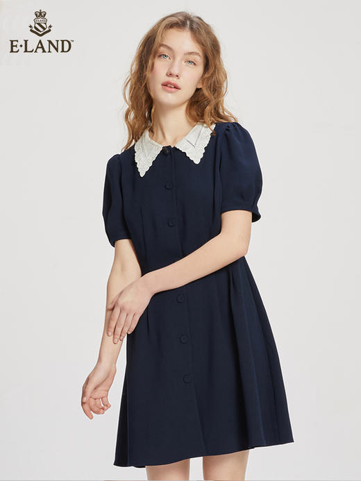ELAND衣恋优雅大方蕾丝领口收腰显瘦连衣裙女EEOWC24H5B 商品图0