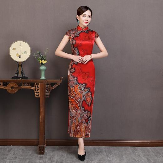 新款气质真丝长旗袍，复古修身中国风演出活动礼服旗袍QHJS-27 商品图0