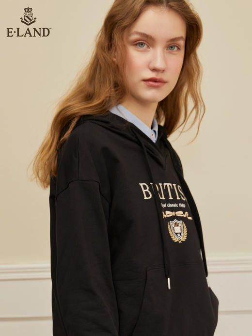 ELAND衣恋2022年春季新款宽松休闲抽绳连帽时尚印花减龄卫衣女EEMTC23H1M 商品图3