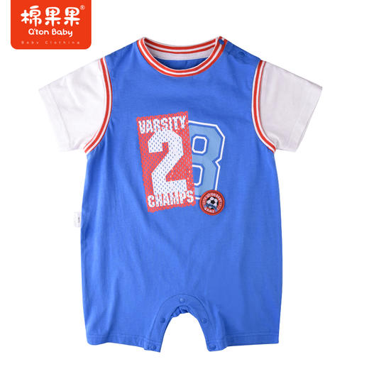 棉果果夏季男童纯棉假两件短袖连体衣运动休闲风M212727222344 商品图1