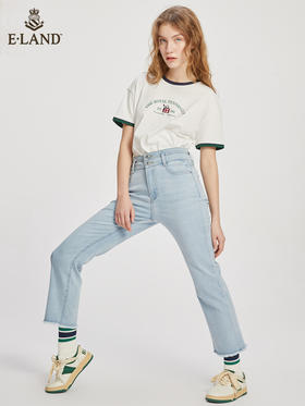 ELAND衣恋2022年春季新款复古时髦浅牛仔色高腰宽松显瘦牛仔裤女EETJC24Q2N